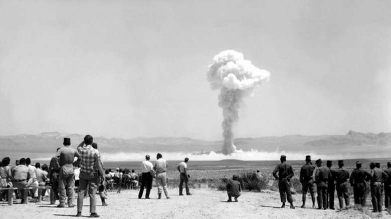 nuclear test with soldiers watching
