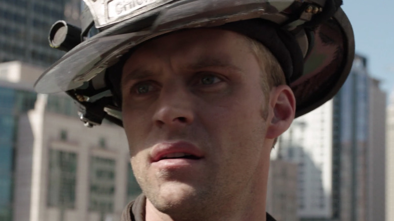 Casey in Chicago Fire helmet