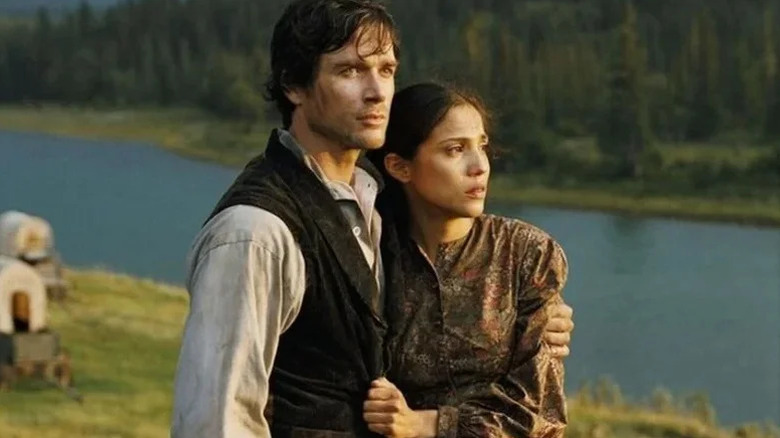 Jacob Wheeler and Thunder Heart Woman embracing on Into the West