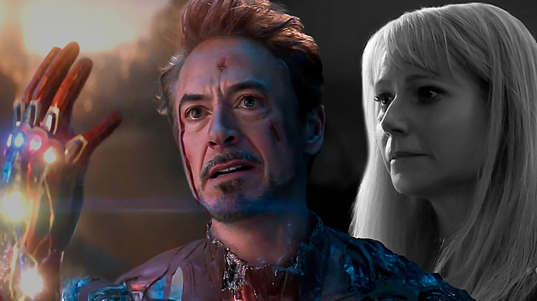 Tony Stark in front of Pepper Potts
