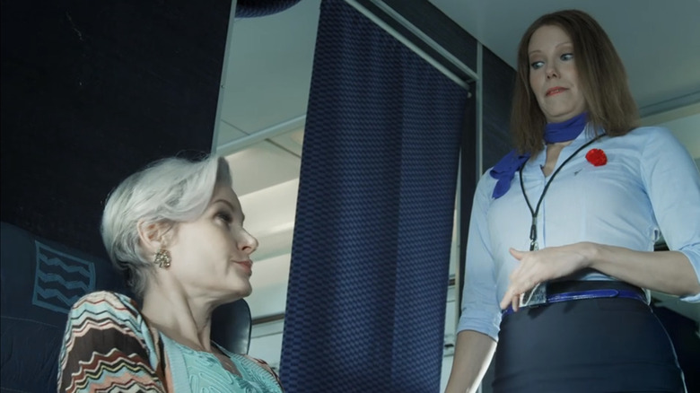 Monique Parent and Jannica Olin in airplane