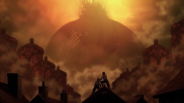 Mikasa and Armin witnessing Eren's transformation