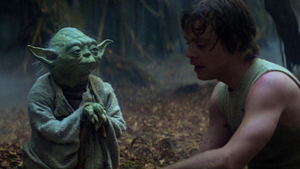 Mark Hamill as Luke Skywalker training with Yoda in The Empire Strikes Back