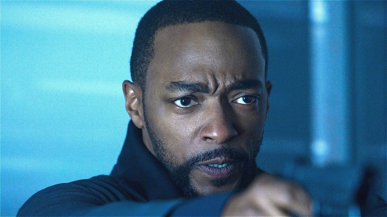 Anthony Mackie pointing gun on Altered Carbon