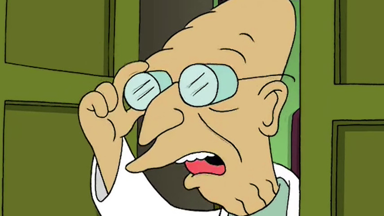 The Professor touching his glasses in Futurama