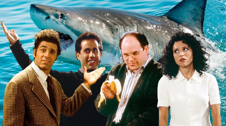 Kramer, Jerry, George, and Elaine in front of shark