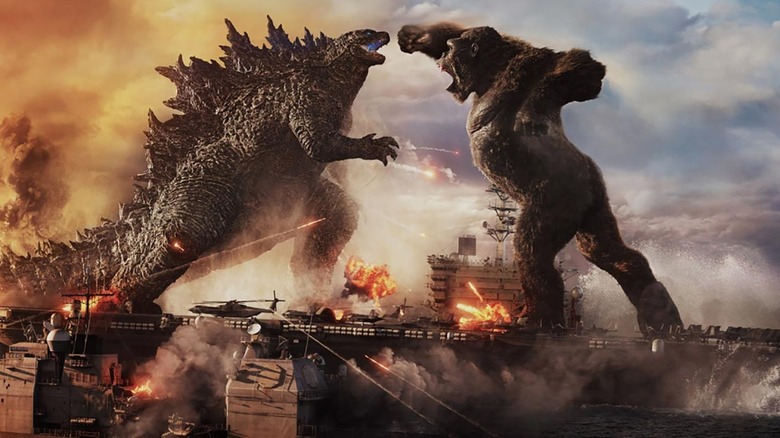 Godzilla Kong fighting aircraft carriers