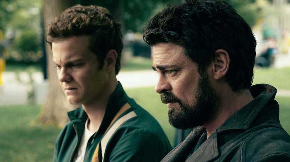 Jack Quaid as Hugh Campbell and Karl Urban as Billy Butcher in The Boys