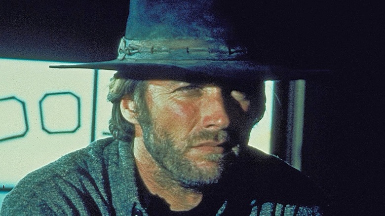 The Stranger squints at something in High Plains Drifter