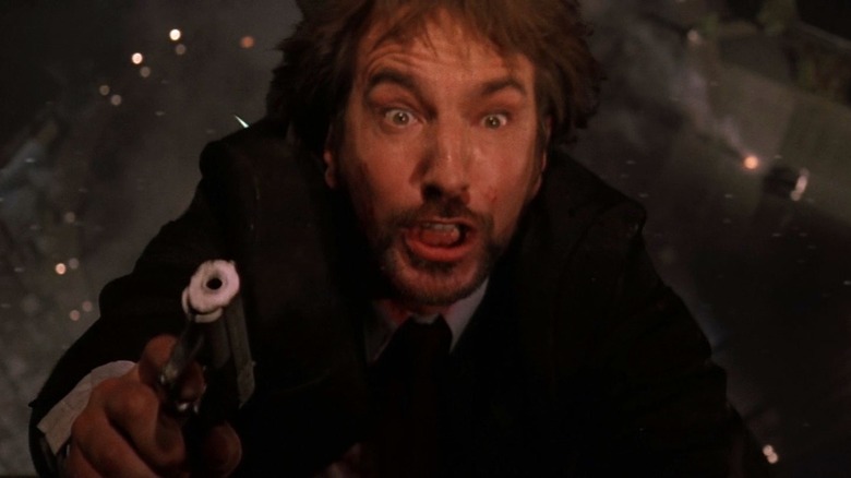 Hans Gruber falling with gun