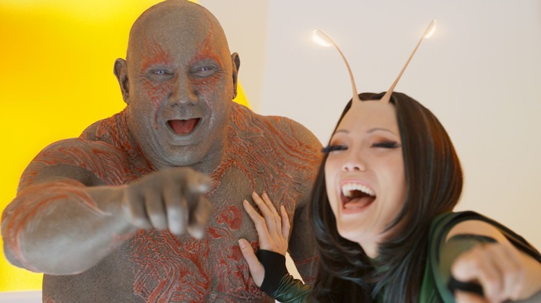 Drax and Mantis laughing and pointing in 