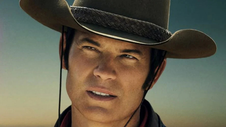 Olyphant looks left Once Upon a Time in Hollywood