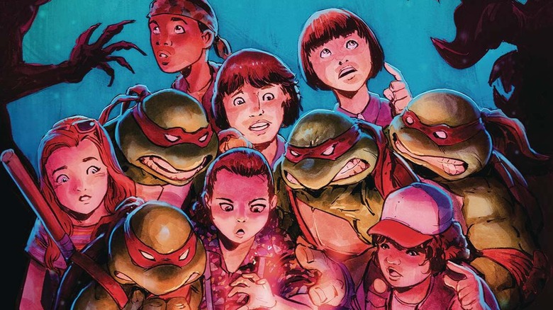 Kids of Stranger Things with the Teenage Mutant Ninja Turtles