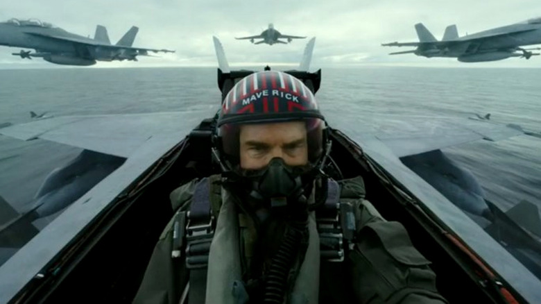 Maverick piloting a fighter jet
