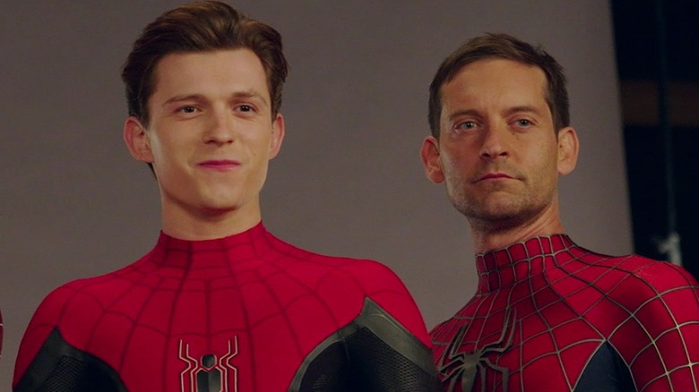 Tobey Maguire as Spider Man looking serious
