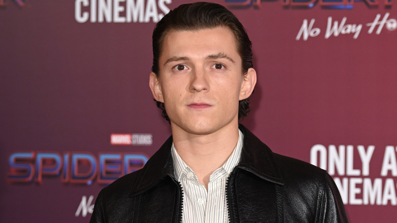 Tom Holland in leather jacket
