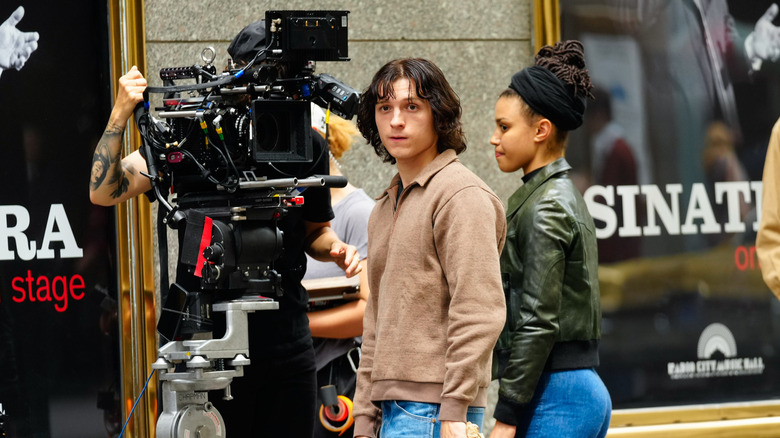 Tom Holland filming on set