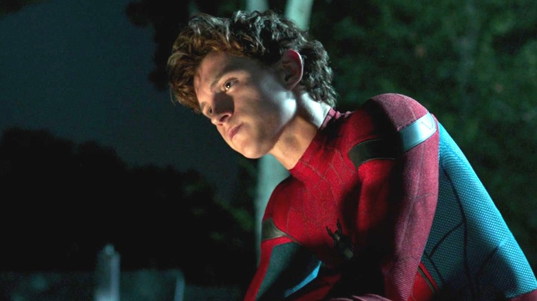 Peter Parker crouching at night