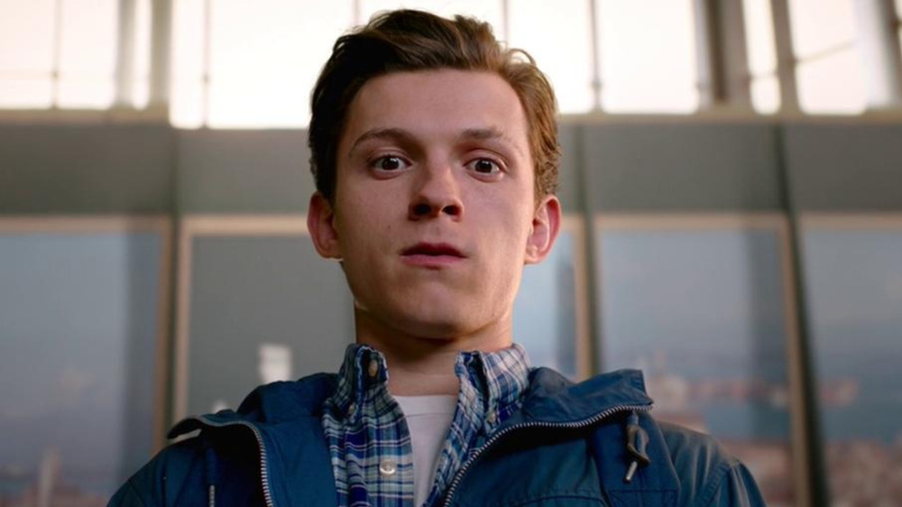 Tom Holland Spider-Man looking shocked