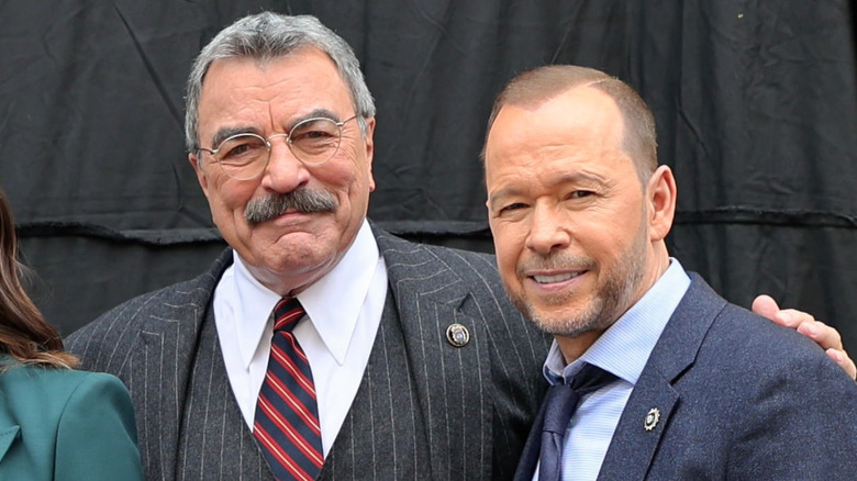 Donnie Wahlberg and Tom Selleck on the set of Blue Bloods