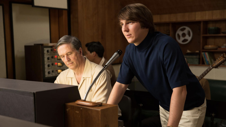 Brian Wilson and Chuck Britz in a recording studio in 