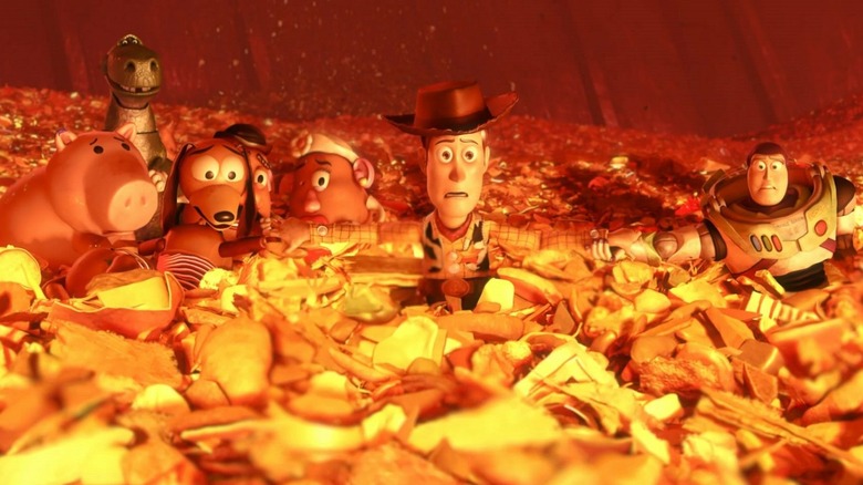 The toys hold hands in the incinerator in "Toy Story 3" (2010)