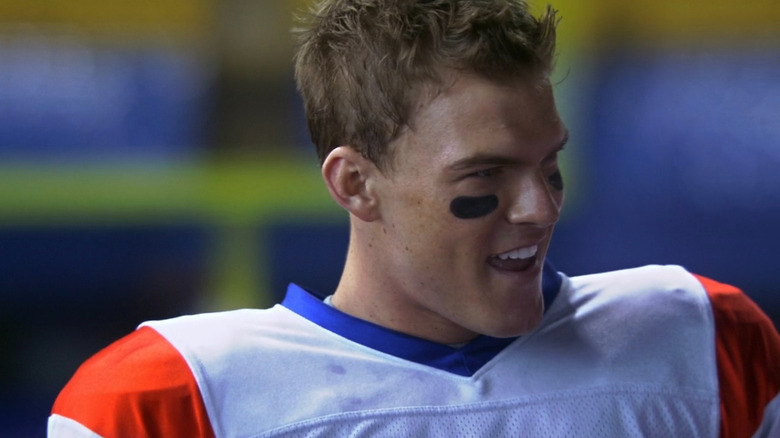 Thad Castle in a football uniform on "Blue Mountain State" (2010-2012)