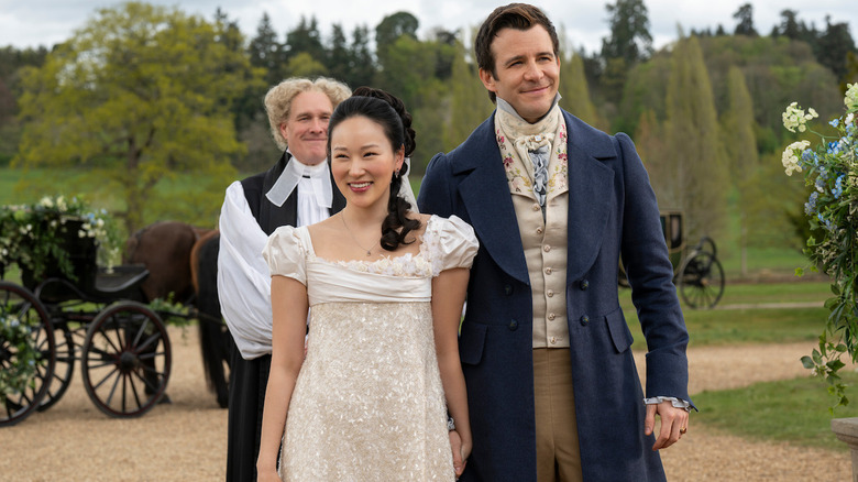 Benedict and Sophie on their wedding day in "Bridgerton" (2020-present)