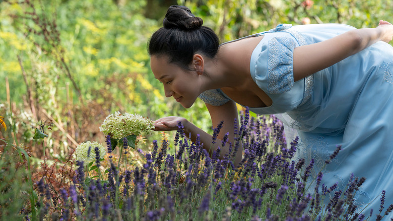 Sophie sniffing flowers in "Bridgerton" (2020-present)