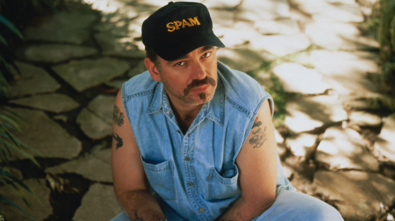 Billy Bob Thornton wearing a SPAM hat