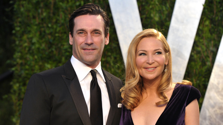 Jon Hamm and Jennifer Westfeldt posing together in 2012
