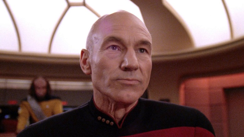 Captain Jean-Luc Picard aboard the Enterprise-D bridge on Star Trek: The Next Generation (1987 - 1994)