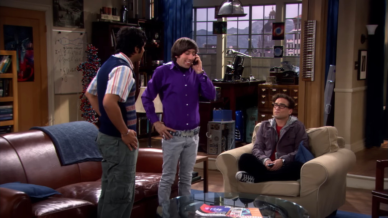 Leonard and Raj watching Howard on the phone in The Big Bang Theory