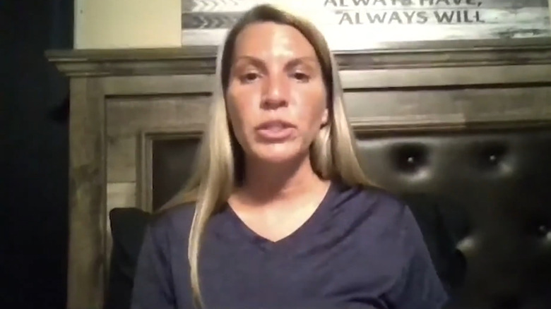 Amanda Brumfield delivers her testimony before a camera