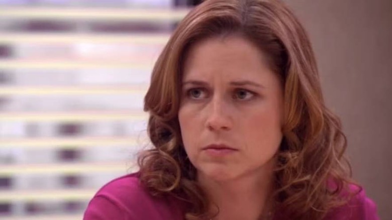 Pam Beesly looking stern on "The Office" (2005-2013)
