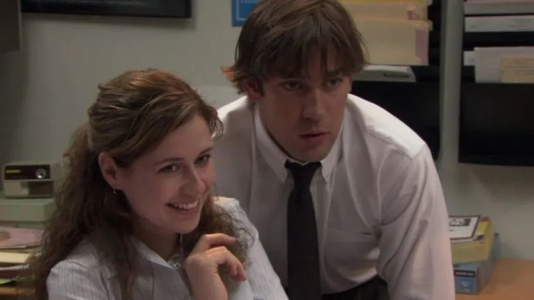 Pam smiling next to Jim on "The Office" (2005-2013)