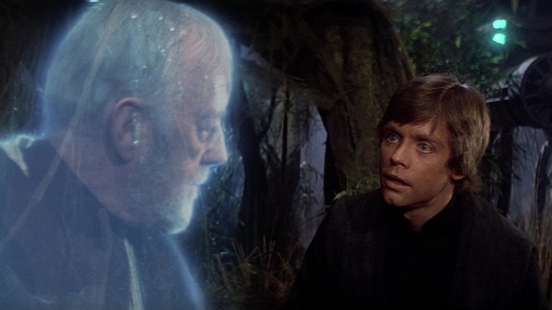 The Force Ghost of Obi-Wan Kenobi talking to Luke Skywalker in Return of the Jedi (1983)
