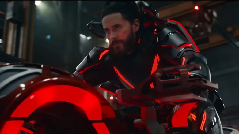 Ares gets onto a lightcycle in "Tron: Ares" (2025)