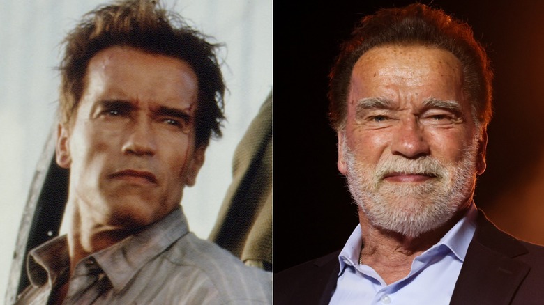 Harry from True Lies (left); actor Arnold Schwarzenegger (right)