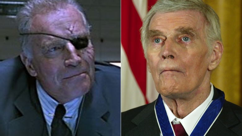 Spencer Trilby from True Lies (left); actor Charlton Heston (right)