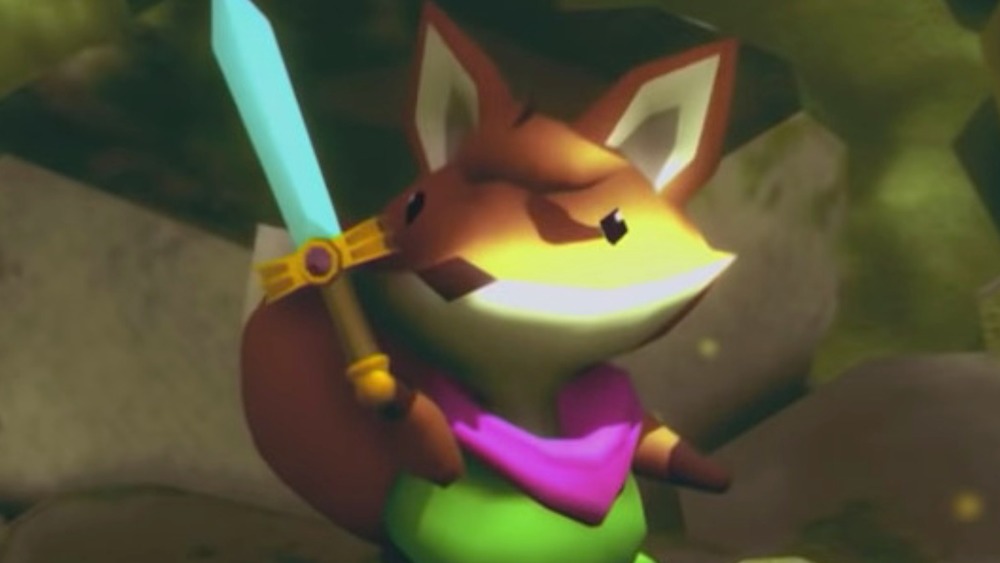 A tunic-wearing fox raises a sword