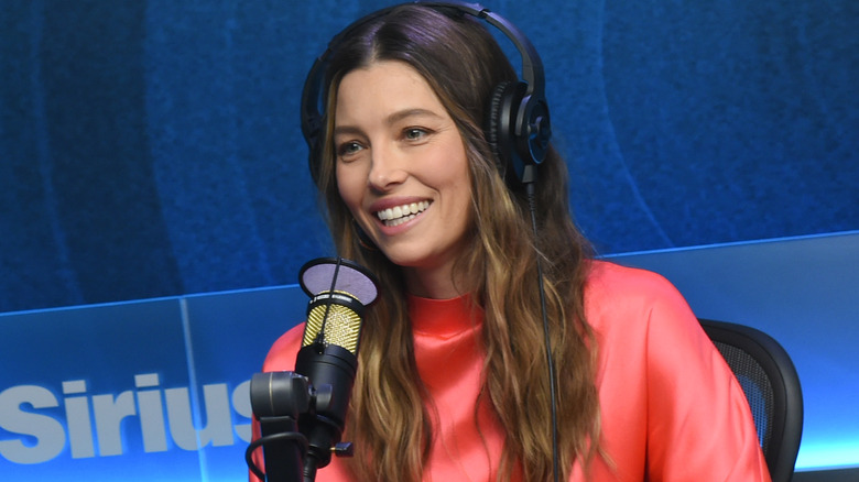 Jessica Biel giving interview