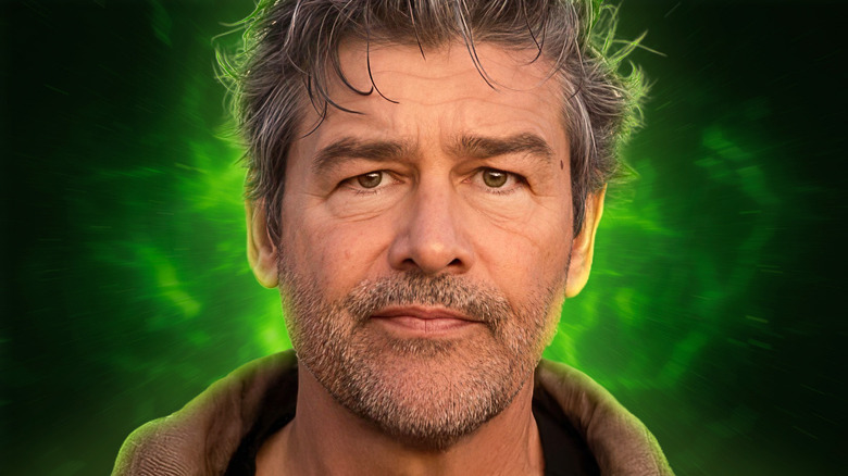 Hal looking stern in Lanterns with a green background