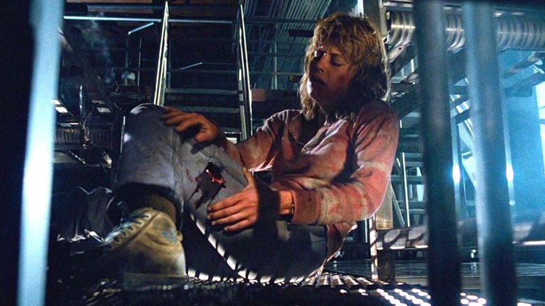 Sarah nursing a wound on her leg
