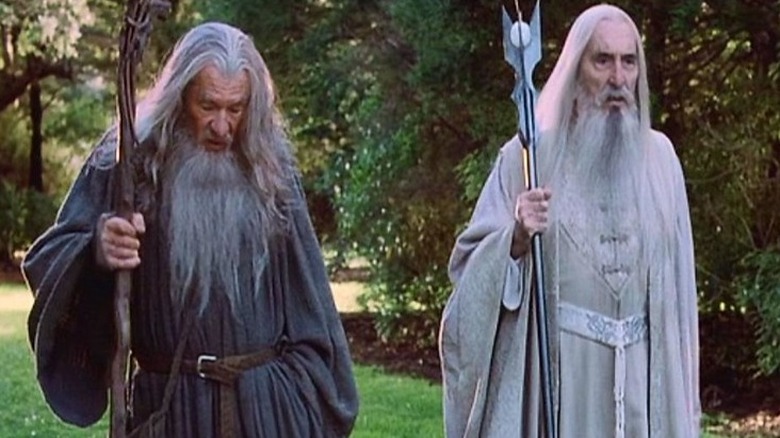 Saruman walking with Gandalf