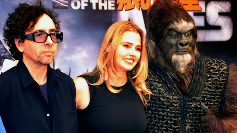 Tim Burton with ape and actress