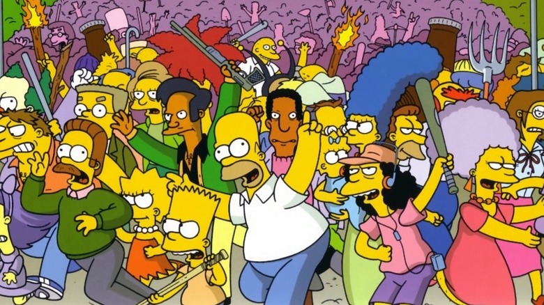 Simpsons characters rioting