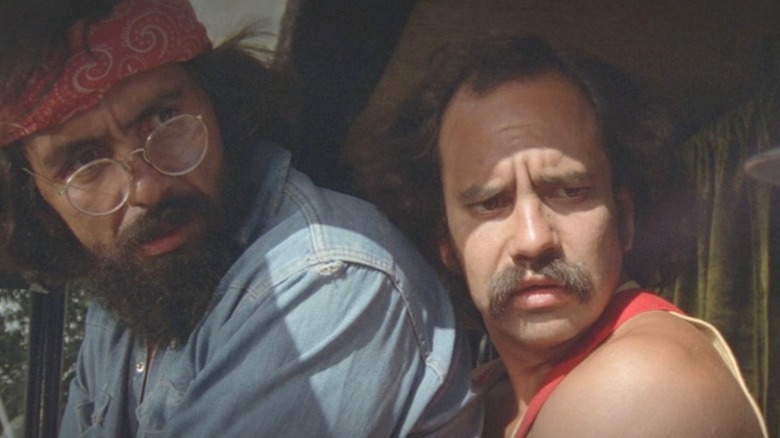 Cheech and Chong in van talking to cop