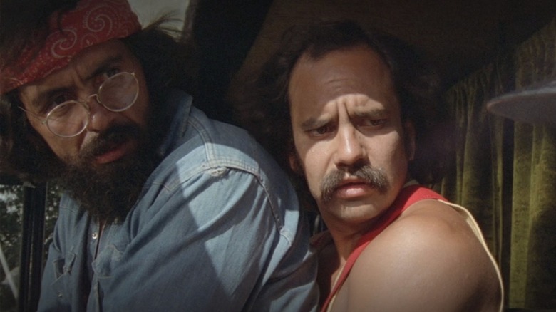 Cheech and Chong in van talking to cop
