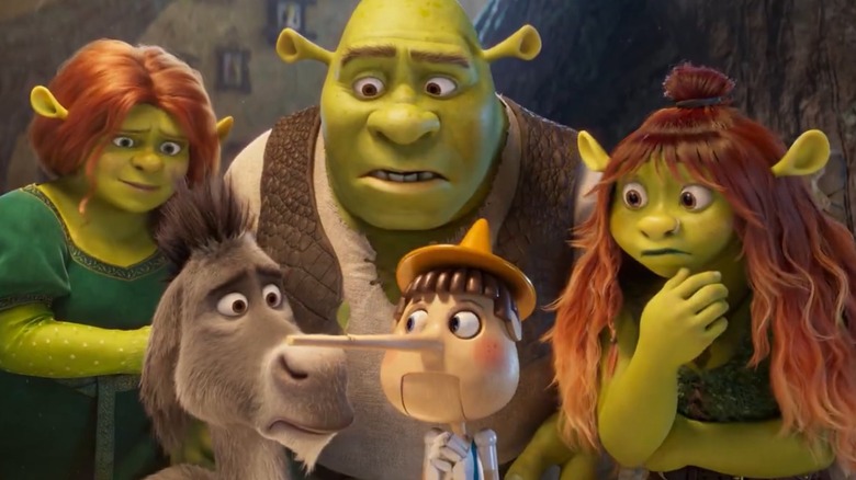 Shrek family with Donkey and Pinnochio